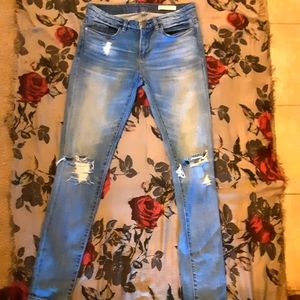 Blank NYC distressed classic skinny jeans denim light blue